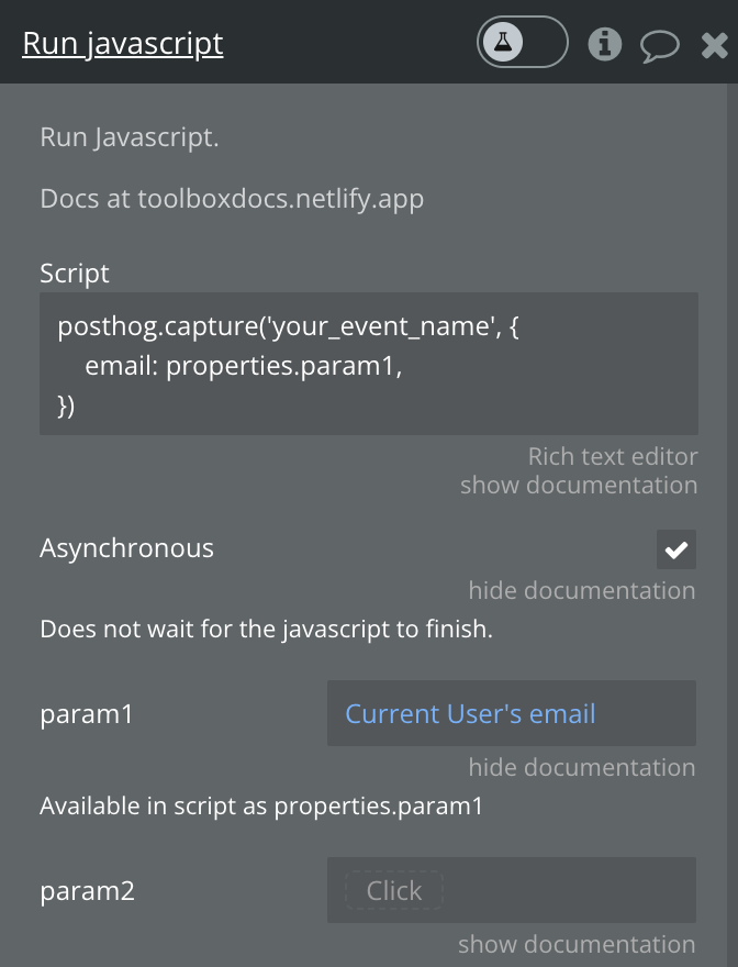 Set parameters in Bubble's Run Javascript menu