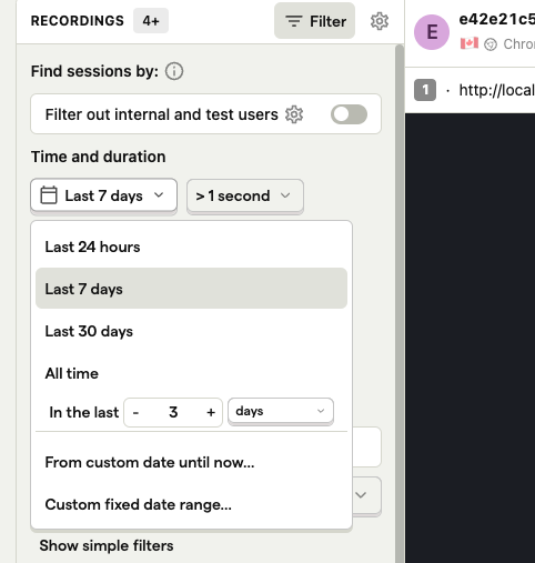 filter recording by time