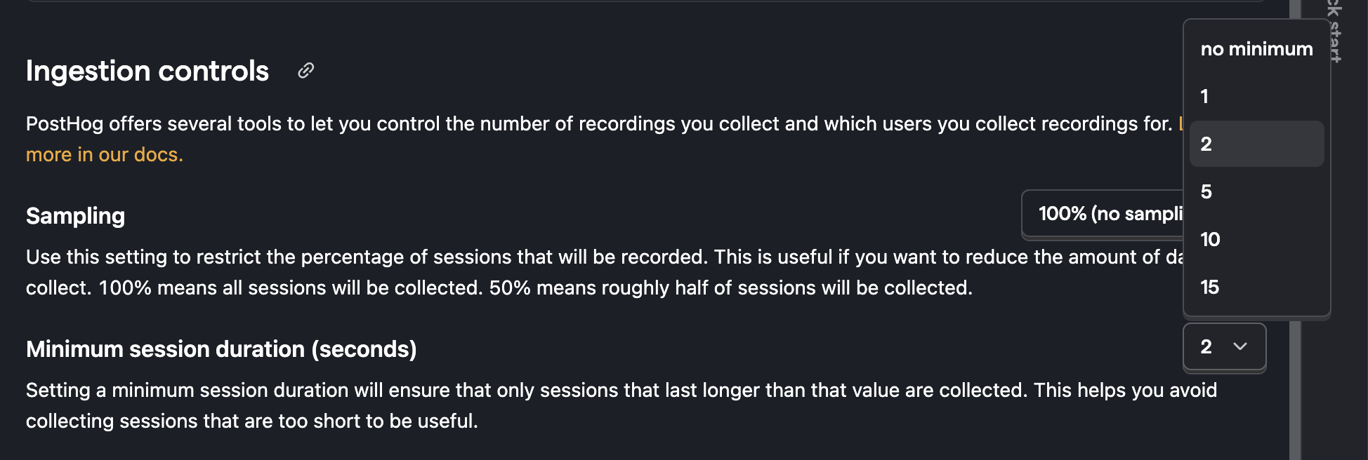 Minimum duration config shown set to 2 seconds